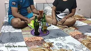 Indian couple enjoys wine and blowjob in high definition video